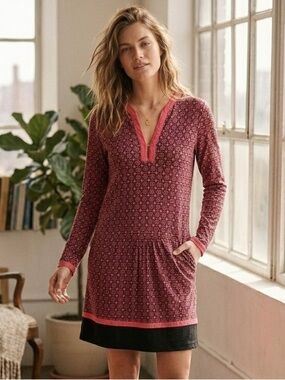 Stella Forest Geometric Print Drop-Waist Tunic Dress Red & Black Size 36 (small)